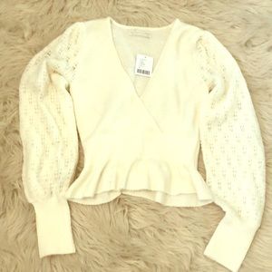 Delilah Pointelle Ruffle Surplice Sweater